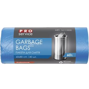 PRO Service, 40 шт., 60 л, Про Сервис, Пакеты для мусора, синие