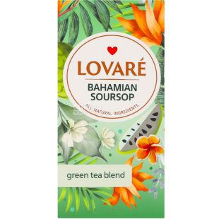 Lovare Bahamian Soursop, 24 шт. х 2 г, Ловаре Багамский Саусеп, Чай зеленый байховый с фруктами, лепестками цветов и ароматом са
