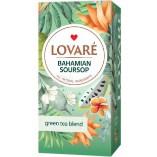 Lovare Bahamian Soursop, 24 шт. х 2 г, Ловаре Багамский Саусеп, Чай зеленый байховый с фруктами, лепестками цветов и ароматом са