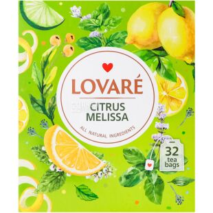 Lovare Citrus Melissa, 32 шт. х 2 г, Ловаре Цитрус Меліса, Бленд чаю трав'яного та зеленого байхового дрібного з ароматом лимон