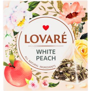 Lovare White Peach, 15 шт. х 2 г, Ловаре белый персик, Чай белый байховый с лепестками цветов и ароматом персика
