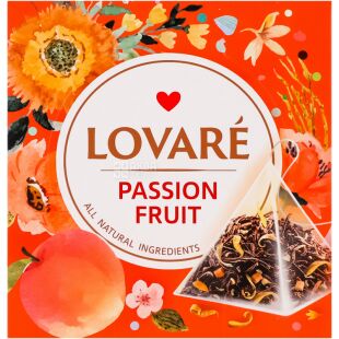Lovare Passion Fruit, 15 шт. х 2 г, Ловаре Пристрасний фрукт, Чай чорний з цедрою апельсина, пелюстками та ароматом маракуйї