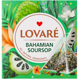 Lovare Bahamian Soursop, 15 шт. х 2 г, Ловаре Багамский Саусеп, Чай зеленый с лепестками цветов и ароматом саусепа
