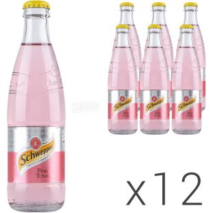 Schweppes Pink Tonic, Упаковка 12 шт. х 0,25 л, Напій газований Рожевий Тонік Швепс, скло