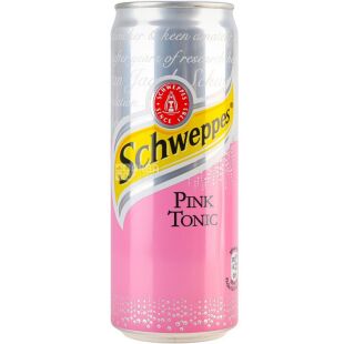 Schweppes Pink Tonic, 0,33 л, Напій газований Рожевий Тонік Швепс, ж/б
