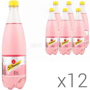 Schweppes Pink Tonic, Упаковка 12 шт. х 0,75 л, Напиток газированный Розовый Тоник Швепс, ПЭТ