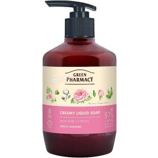 Green Pharmacy, 460 мл, Жидкое крем-мыло Грин Фармаси, Мускатная роза и хлопок, с дозатором