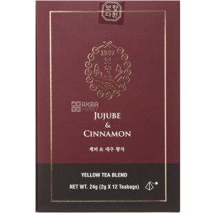 Bohyang Tea Jujube and Cinnamon, 12 шт. х 2 г, Боянг Ти, Чай желтый Зизифус и корица