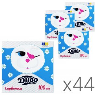 Диво, Упаковка 44 шт. х 100 шт., Серветки столові, одношарові, білі, 24 x 24 см
