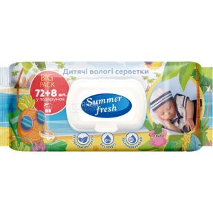 Summer fresh, 80 шт., Саммер Фреш, Вологі серветки для дітей, з клапаном