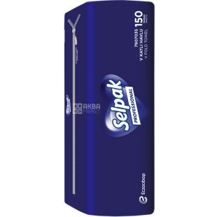Selpak Professional Premium, 150 аркушів, Паперові рушники Селпак, 2-шарові, V-складання, білі, 215х200 мм