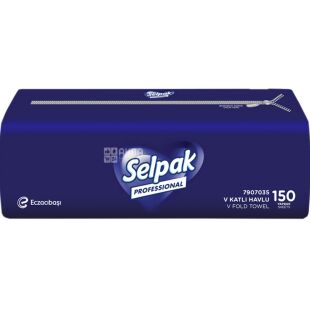 Selpak Professional Premium, 150 листов, Бумажные полотенца Селпак, 2-х слойные, V-сложения,  белые, 215х200 мм